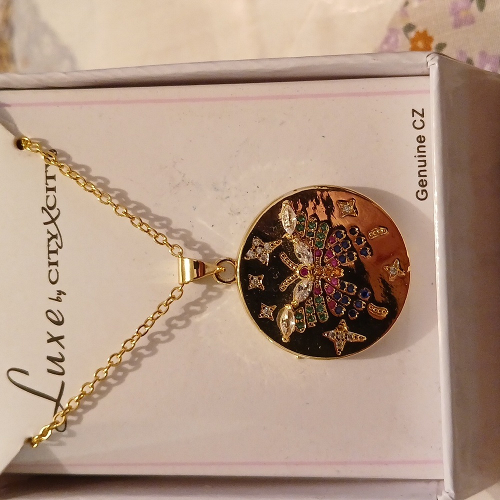 CZ cut Gold  plated necklace